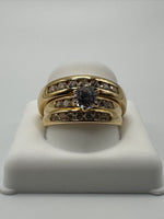 14 K Gold Wedding Ring Set with CZs, Size 7 and 10, 8.3 G