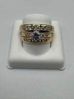 14 K Gold Wedding Ring Set with CZs, Size 7 and 10, 8.3 G