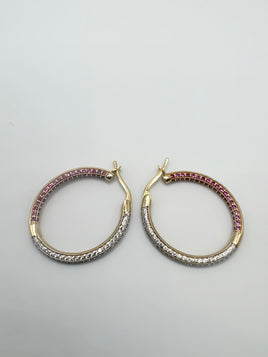 14 K Gold Hoops Earrings with Cubic Zirconia Stones- 4.9 G