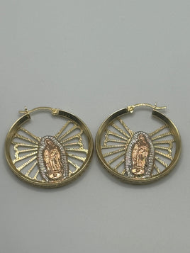 14 K Gold Earrings with Cubic Zirconia Stones (Virgin Merry hoops) style