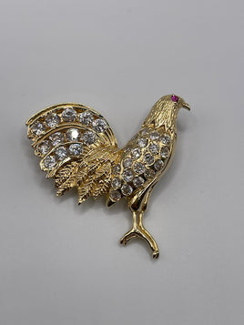 14 K Gold Pendant, Three colors roaster shaped pendant with white and red Cubic Zirconia stones, 11.8 G