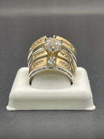 14 K Gold wedding set of three rings with Cubic Zirconia stones- 13.5 Gram- Size 7& 10