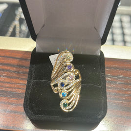 14 K Gold Ring colored CZS   size 75.6 G