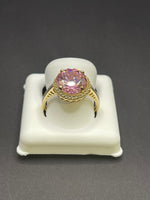 14 K Gold Ring with pink Cubic Zirconia stone- 3.8 Grans- Size 8