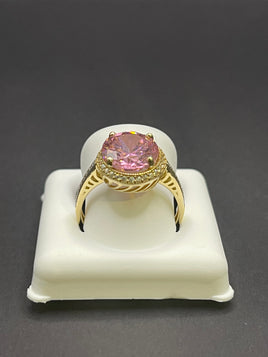 14 K Gold Ring with pink Cubic Zirconia stone- 3.8 Grans- Size 8