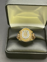 14 K Gold Ring (Colts emblem) with Cubic Zirconia stones- 10.6 Grams- Size 10