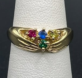 14 K Gold Ring A blue, green, and red CZ stones ring.  Weight: 2.9 G  Size: 6.5