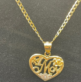 14 K Gold Necklace 18" Cuban-style chain with a heart pendant with "#1 Mom" in the middle 5.9 G