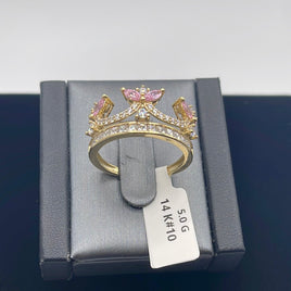 14 K Gold Ring A crown shaped being with pink CZs 5 G