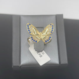 14 K Gold Ring A butterfly shapes with blue CZS 3.6 G