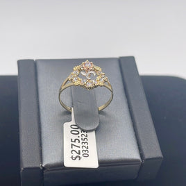 14 K Gold Ring CZ ring with a two-color flower