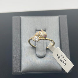 14 K Gold Ring A dolphin shapes ring with CZ stone 2.3 G